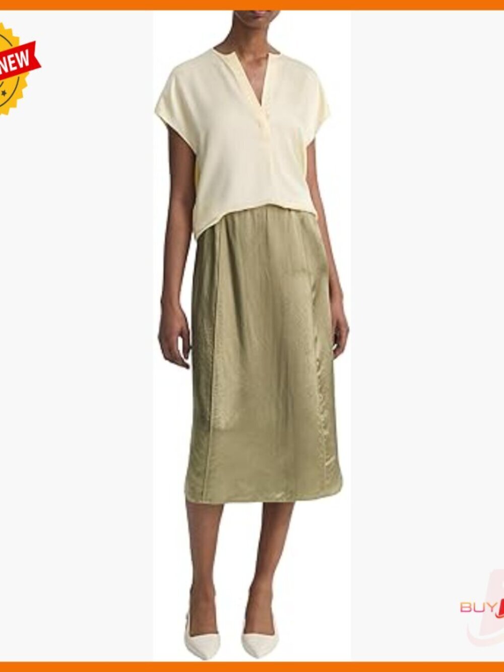 Silk Satin Blouse with Cap Sleeves V-Neck Pull On Regular Fit
